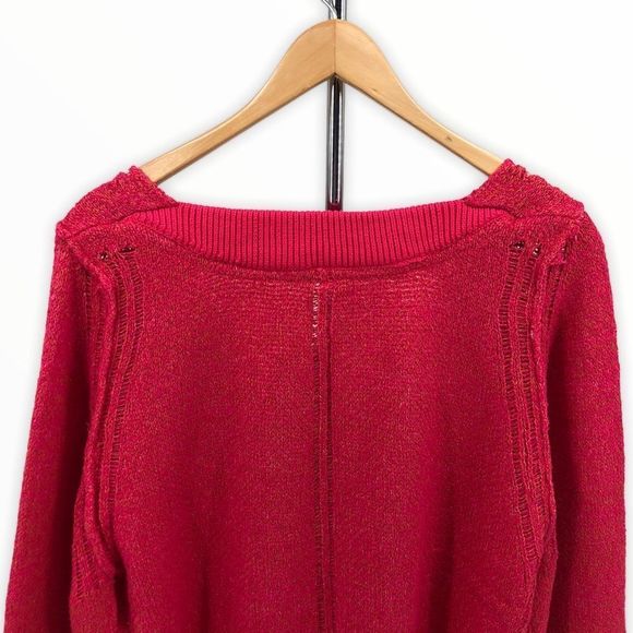 Free People Hot Pink Riptide V-Neck Knit Sweater NWT - Picture 6 of 13